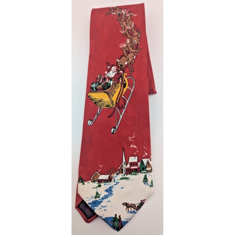 Mens Botany 500 Vintage Necktie  Tie Christmas Santa in sleigh with reindeer